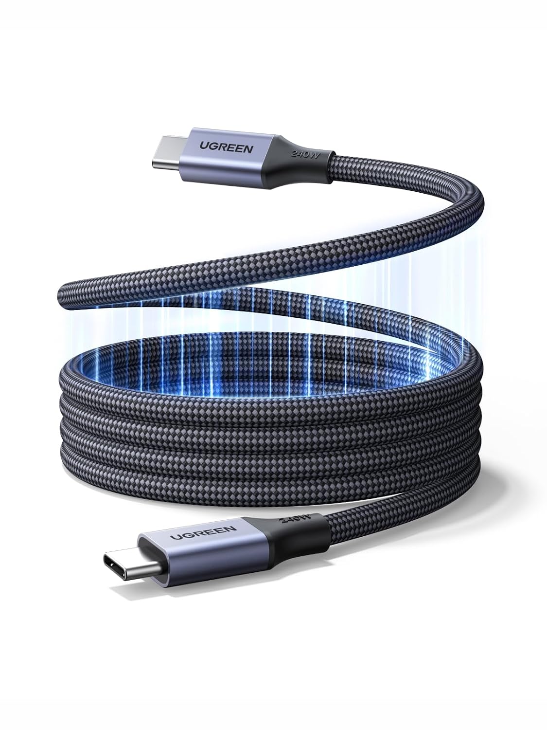 UGREEN Magnetic USB C Cable, 240W Coiled USB C to USB-C Charging Cable, Self Retractable Type C Fast Charging Nylon Braided Cord Compatible With MacBook, iPad, iPhone 17/16, Galaxy S25/S24, 1M