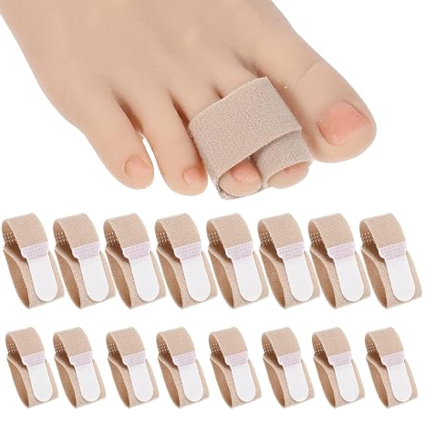 WLLHYF 16 Pcs Fabric Hammer Toe Corrector Reusable Broken Toe Protectors Taped Wraps Hammertoe Straightener Toe-Splint for Crooked, Bent, and Broken Toes