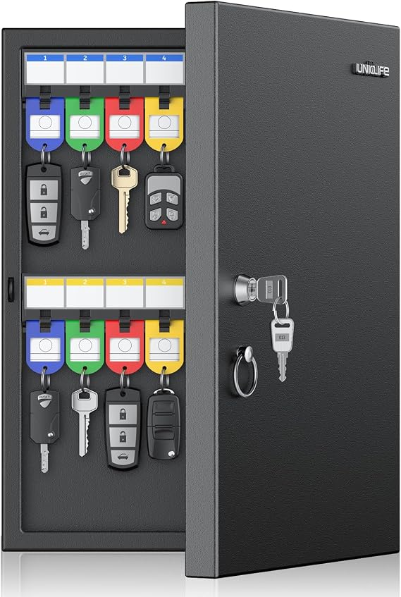 Uniclife 32 Position Key Lock Box, Wall Mount Key Box, Car Key Organizer with Writable Key Racks and Tags, Security Key Cabinet for Office Hotel & Company