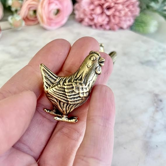 Miniature Hen Chicken Figurine, Brass Hen Chicken Figurines, Retro Hen Chicken Statue Ornament, Dollhouse Miniature Hen Chicken, Mini Micro Garden Landscaping Decoration