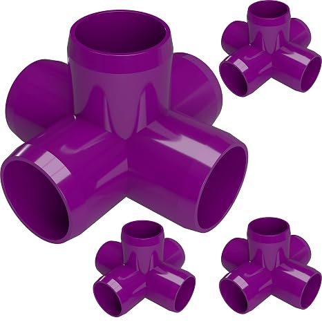 FORMUFIT 1-1/4" 5-Way Cross Furniture Grade PVC Fitting in Purple, Made in USA, UV-Resistant, Impact-Proof, 1.66 Actual Socket Diameter (Pack of 4) - F1145WC-PU-4