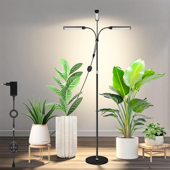 Large Plant Lamp 24 V 660 nm Amplified Full Spectrum LED Plant Light with LM281B+ Timer & Dimming 8/12/16H Cycle External Timer Restart After Power Outage 28 W 560 μmol/s/m² @ 15 cm [Energy Class E]