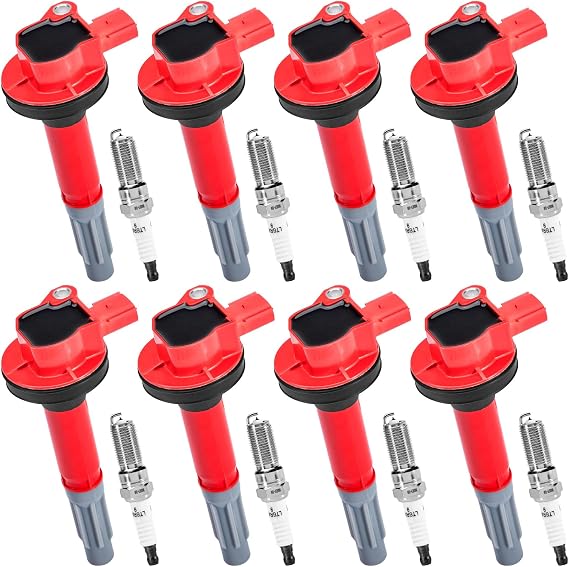CarBole DG542 Ignition Coils & Spark Plugs Set Replacement for Ford F-150 Mustang 5.0L V8 2011-2015, Replace OE# UF622 BR3Z-12029A 5C1859 B181HE (Pack of 8)
