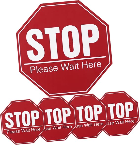 Toyvian 5 Stop Sign Stickers, 8x8 Inch Wait Here Floor Decals