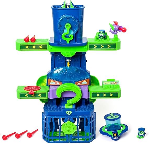 SUPERTHINGS KAZOOM POWER –Enigma Tower.Enigma’s Tower from the animated series “Kazoom Power”. Contains 1 Enigma Tower, 1 Exclusive Enigma,1 Airship, 1 Prison, 1 Catapult, 1 Blaster, and 3 Projectiles