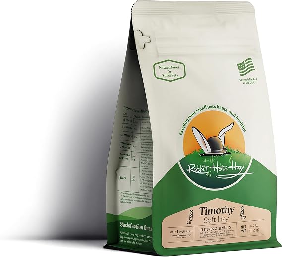 Rabbit Hole Hay - Ultra Premium Soft Timothy Hay for Small Pets - 4 oz Bag - Soft & Fresh