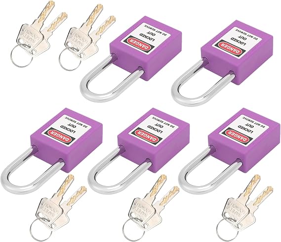 Sonew 38mm Padlock Lockout Safety Padlock + Temperature & Resistance + Writable Labels + NonConductive Plastic + Industrial Use + Set of 5 (Violet)