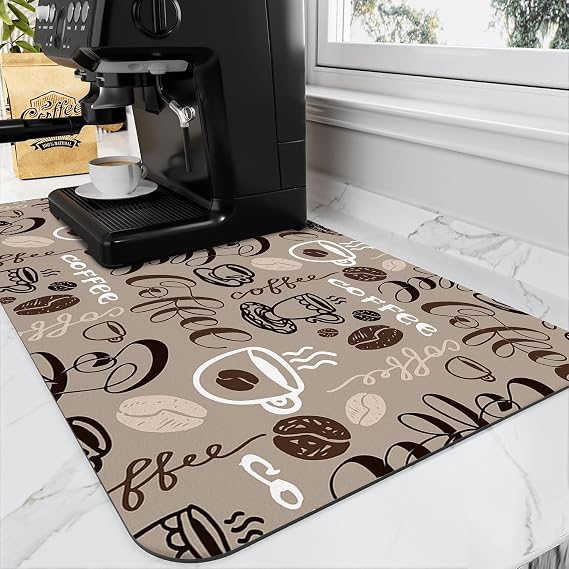 Coffee Mat Dish Drying Mats for Kitchen Counter, 12x19 Inch, Brown