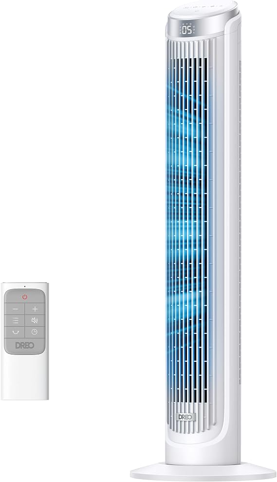 DREO Fan, 46 Tatami Compatible, 28 dB Silent, Tower Fan, Living Room, Dressing Room, Steam Blower Fan, Silent, No Blades, Temperature Sensor Included