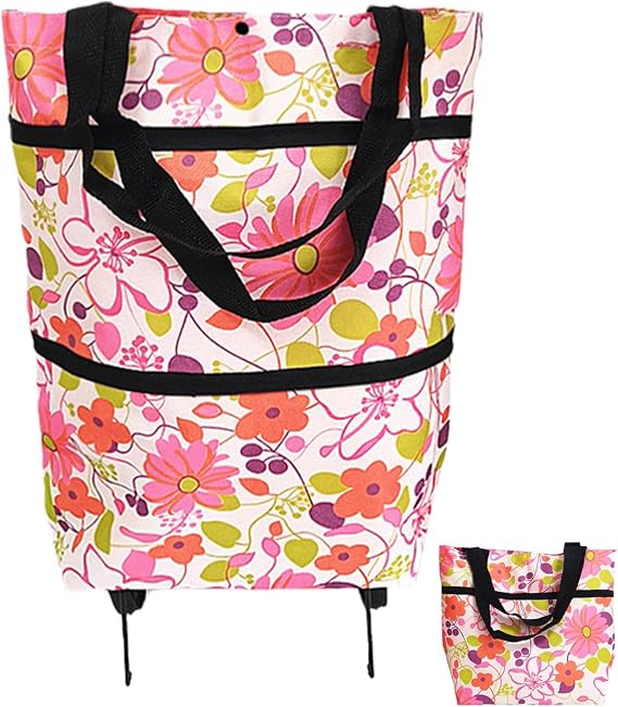 Foldable Shopping Bag With Wheels, Shopping Bag On Wheels, Collapsibled Shopping Trolley, Folding Shopping Bag With Wheels, 2 In 1 Portable Foldable Shopping Cart For Shopping Daily - 46x40x27cm