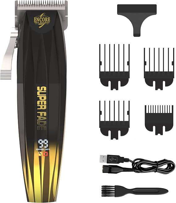 Super Fade Professional Hair Clipper for Barbers Fast Clean Blurry Fades | Four Click Lever | Whisper Quiet | Rechargeable Cordless | Over 90 Minutes Run time | Crunchy Blade