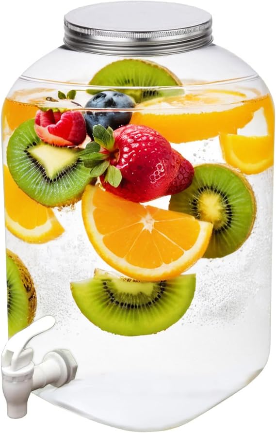 Lily's Home Plastic Beverage Dispenser with Spigot - 2 Gallon Drink Holder for Water, Juice, Tea - Ideal for Parties, Lemonade Stands, Events