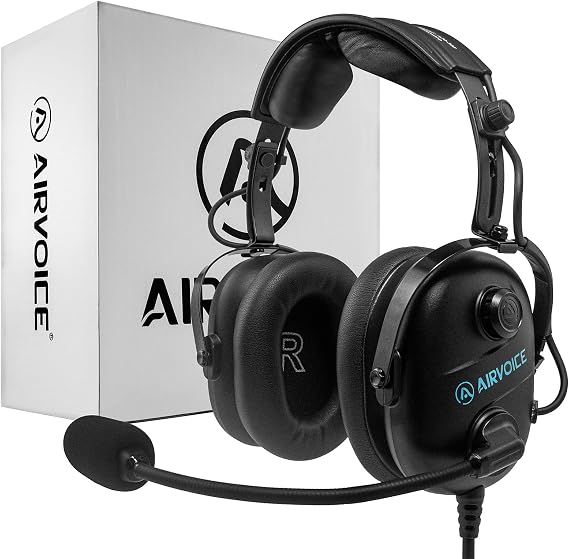 AIRVOICE Aviation Headset Stereo Mono Compatible 25dB with Passive Noise Cancelling PNR General Aviation Headset with Noise Cancelling Mic Adjustable Headband Lightweight