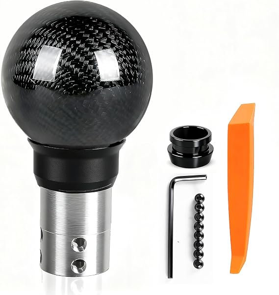Universal Carbon Fiber Shift knob Weighted Round Ball Compatible with Lock/Button Automatic Transmission Gear Shifter knobs