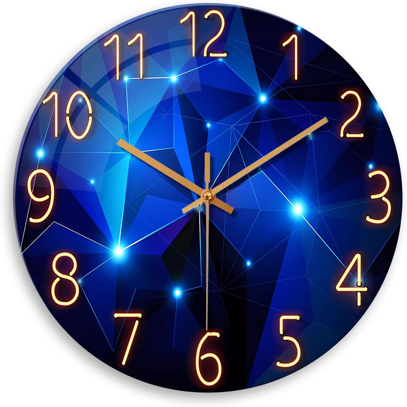 Round Blue Wall Clocks for Living Room Modern Wall Clocks Battery Operated 12 Inch Glass Wall Clock Slient Non Ticking
