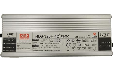 MEAN WELL MW HLG-320H-12 12V 22A 264W Single Output Switching LED Driver with PFC