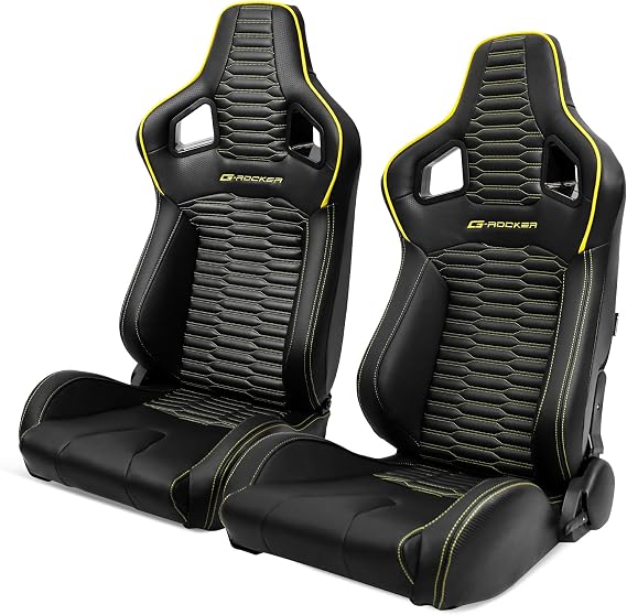 Universal Racing Seats with Dual Sliders W/Yellow Strip Carbon Leather back