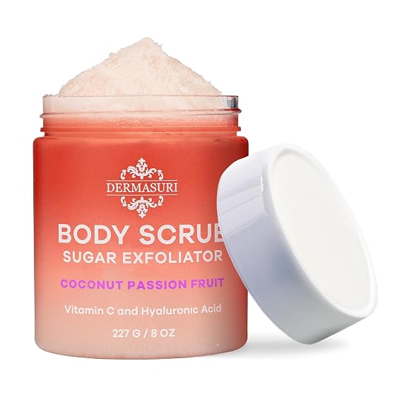 Dermasuri Exfoliating Sugar Body Scrub, Hyaluronic Acid, Shea Butter, 227g