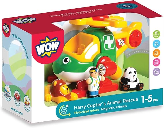 Wow Toys Harry Copters Animal Rescue Friction Powered Helicopter Toy with Vet & Animal Figures | No Batteries, Durable Toddler Toy for Ages 15