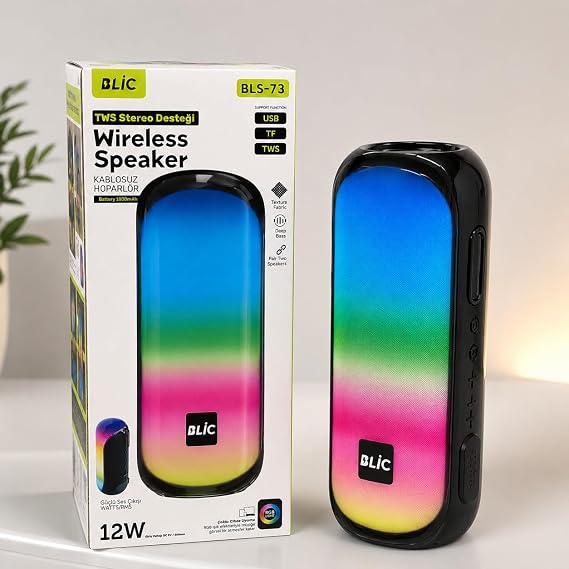 BLiC BLS-73 TWS Stereo Kablosuz Hoparlör, 12W, RGB Işıklı