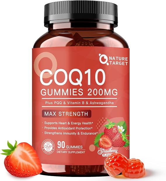 NATURE TARGET CoQ10 Gummies 200mg with PQQ, Strawberry, 90 Count