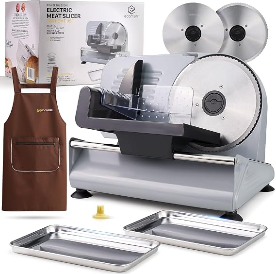 Meat Slicer, 200W Powerful Electric Food Slicer-Deli Meat Slicer Machine for Home Use for, Cheese, Bread, Vegetables-2 Round 7.5" Stainless Steel Blade, Child Lock Protection & Adjustable Thickness
