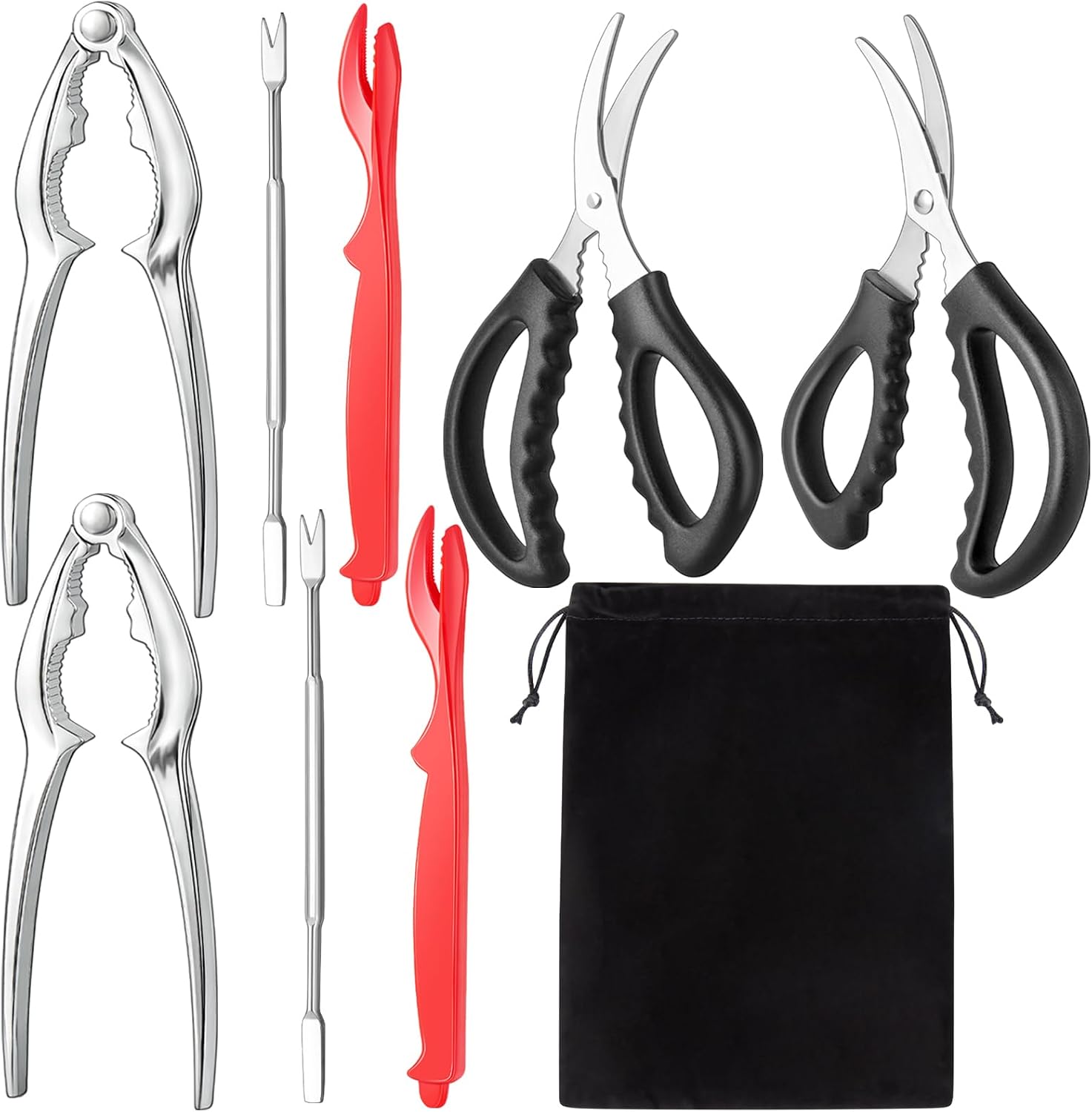 Seafood Cookie Making Tool Set with Lobster Shell, Stainless Steel Crab Cookies, Crab Leg Fork, Seafood Scissors and Bag