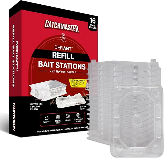 Catchmaster Defiant Reusable Ant Traps Indoor Refill (16 Pack), Bait NOT Included Bait Stations that Hold Liquid Ant Killer Stackable, No Mess, Discreet Bait Stations for Pest Control