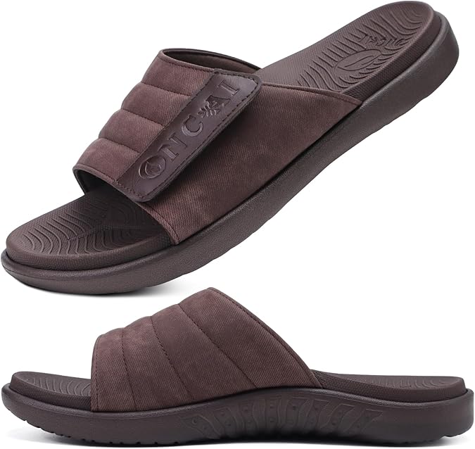 ONCAI Mens Sandals Adjustable Straps Orthotic Plantar Fasciitis Open Toe Athletic Sport Slides with Soft Comfy Arch Support Footbed Size 6.5-14