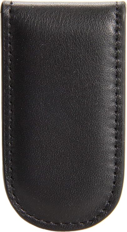 Bosca Nappa Vitello Magnetic Money Clip, Men's Leather Fold Over Money Clip, Holds 10 to 15 Bills, Black