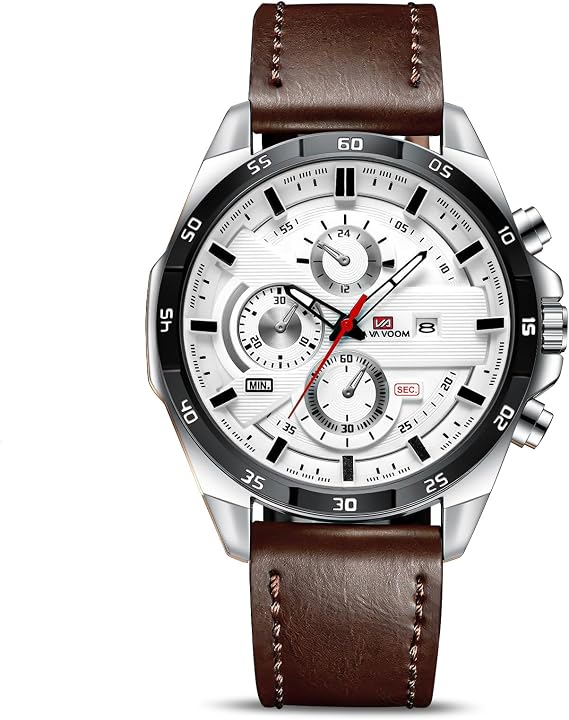 OFFCUP Mens Analog Quartz Watches, 55MM Leather Men's Chronograph Watch | Leather Analog Quartz Watch with Date Luminous, Business Casual Fashion Gents Wrist Watches Elegant Gift for Men