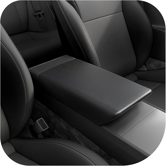 Spigen Tesla Model Y Juniper 2025/26 and Model 3 Highland 2024/25/26 Armrest Cushion Cover, Centre Console Armrest Protector Designed for Tesla Accessories - Black