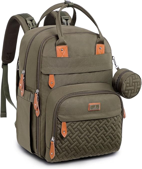 BabbleRoo Baby Changing Bag Backpack, Nappy Changing Back Pack Diaper Bags with Changing Mat & Pacifier Holder for Mom & Dad (Army Green)