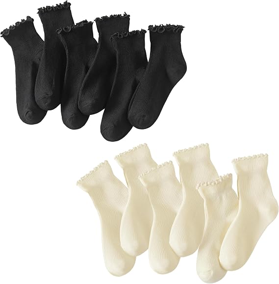 Hstyle 12 Pairs Ruffle Socks Women, Ruffle Turn-Cuff Casual Cute Girl Ruffle Socks Breathable Cool Ruffle Ankle Socks