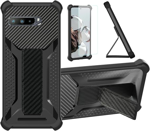 Aroepurt Case Compatible for Asus Rog Phone 3 Phone Case Cover [with Tempered Glass Screen Protector] Hybrid Case [Folding Support Magnetic] [Frosted anti-fingerprint] Black