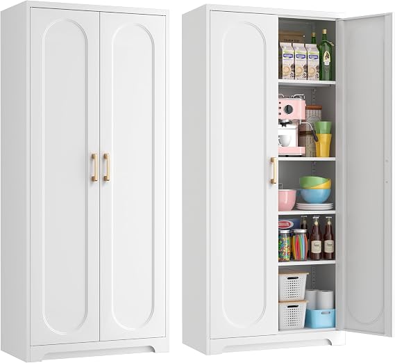 71" Tall Kitchen Pantry Cabinet, Metal Storage Cabinet with Doors