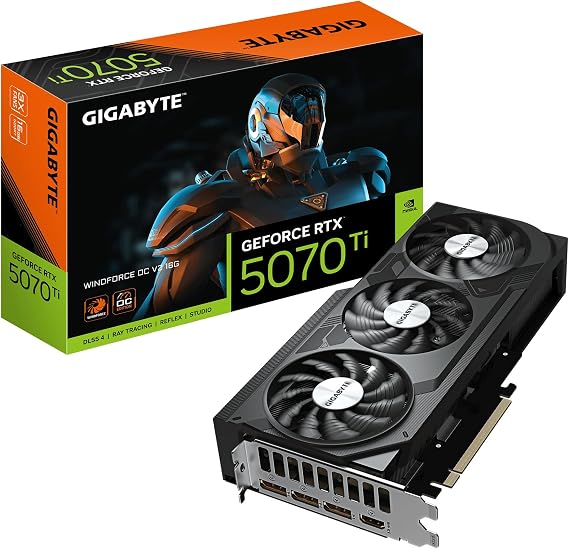 Gigabyte GeForce RTX 5070 Ti WINDFORCE OC V2 16G Graphics Card - 16GB GDDR6, 256-bit, PCI-E 5.0, 2497 MHz core clock, DisplayPort3, HDMIx1, GV-N507TWF3OCV2-16GD