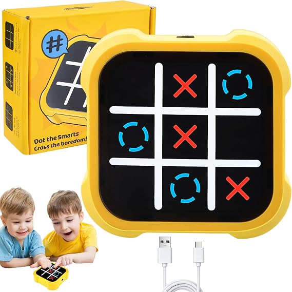 Tic Tac Toe Game, Electronic Noughts and Crosses, 3-in-1 XO Chess Classic Board Games, Travel Games Toys, Interactive Puzzle Games for Family Kids Adults, Fidgets Toy Strategy Children's Games (A)