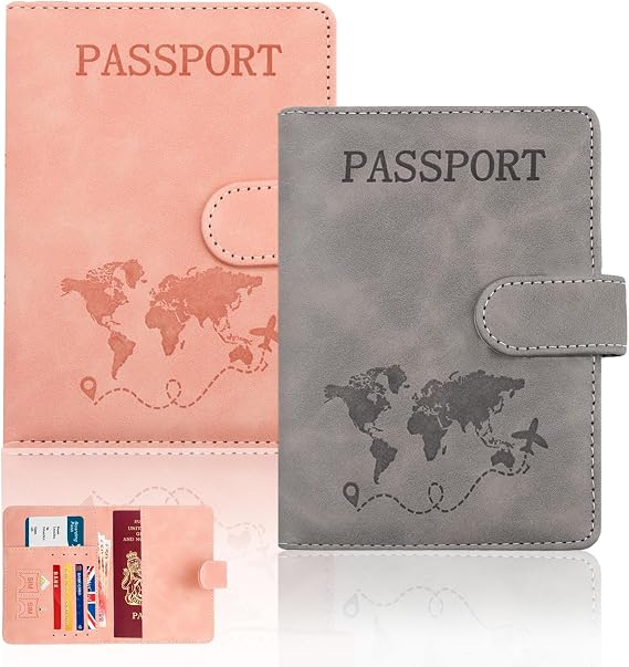 Passport Holder Travel Wallet Organizer Passport Holder with RFID Buckle Closure PU Leather Document Holder for Men Women Family Gift Essential Travel Accessories