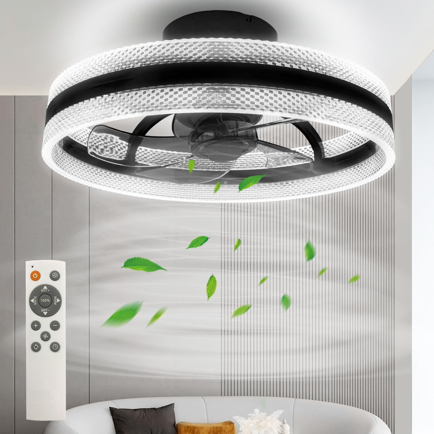 50cm Ceiling Fans with Lights and Remote, Ceiling Fan with lamp, 6 Ventilation speeds, infinitely dimmable Light for Living Room, Bedroom, Office, 3000-5500K