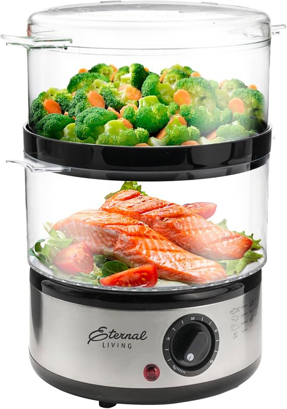 Electric Food Steamer Stackable Two-Tier Bowls, 5 Quart, Stainless Steel