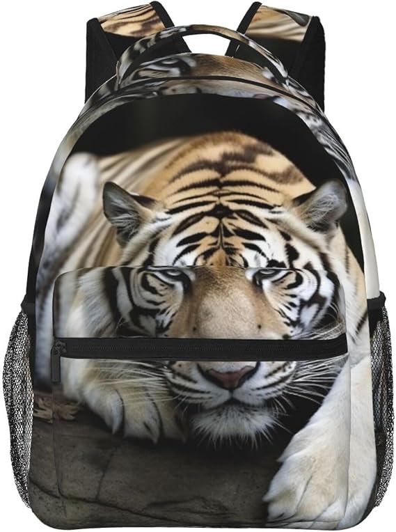 Lightweight Laptop Backpack 15.6 Inch Women Men Cute Travel Backpack Waterproof Casual Daypack Tiger Lie On Rock