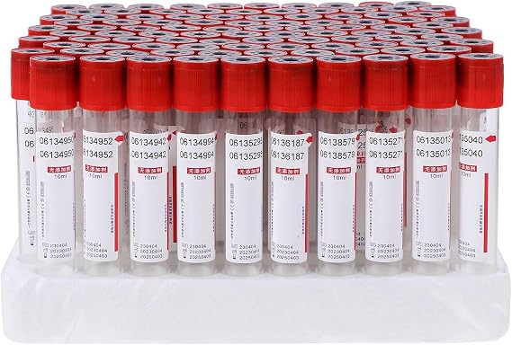 100pcs Disposable Vacuum Blood Collection Tubes, Laboratory Blood Collection Tubes, No Additives, for Laboratory Blood Sample Collection