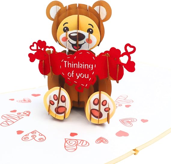 CUTE POPUP Adorable Teddy Bear Thinking of you 3D Pop Up Birthday Card, Surprising Present, Thoughtful Keepsake for Couple, Wife and Friends