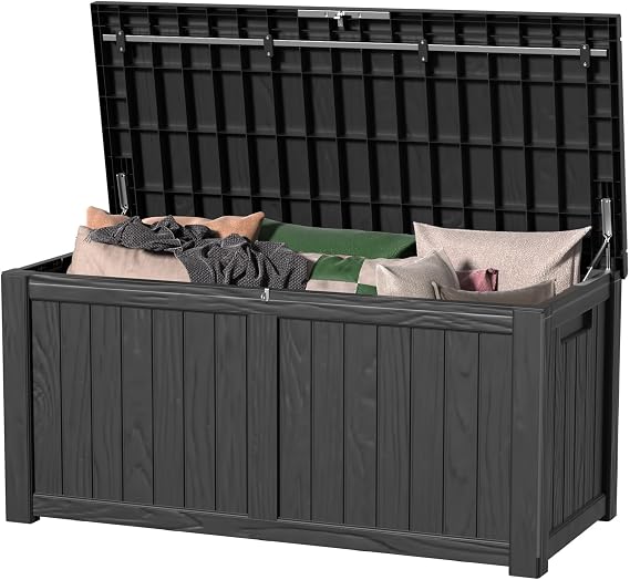 Outdoor Storage Box 150 Gal Waterproof Deck Box Lockable Black