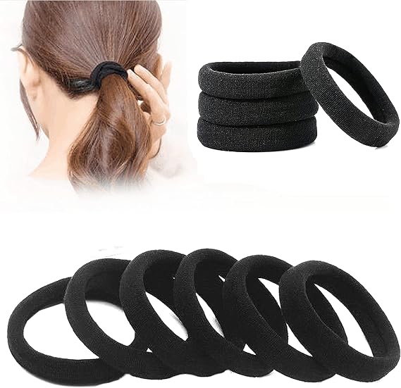 50pcs Pony Tail Hair Bands Thick No Knots Ring Elastic Washable Elastic Bands Large Stretch Hair Tie for Thick Heavy Curls Black