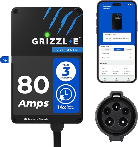 Grizzl-E Ultimate Level 2 Fastest 80A / 19.2 kW Electric Vehicle (EV) Charger, UL Tested and Certified, Metal Case, Indoor/Outdoor Electric Car Fast Charging Station, Hardwired, Classic Black, J1772