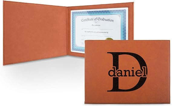 Personalized Name & Initial (for Guys) Leatherette Certificate Holder - Front