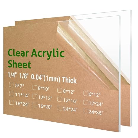 2 Pieces 6 x 12 Clear Acrylic Sheet Plexiglass - 1/8(3mm) Thick, Use for Craft Projects, Signs, DIY Projects and More; Cut with Saw or Hand Tools, No Laser Cut