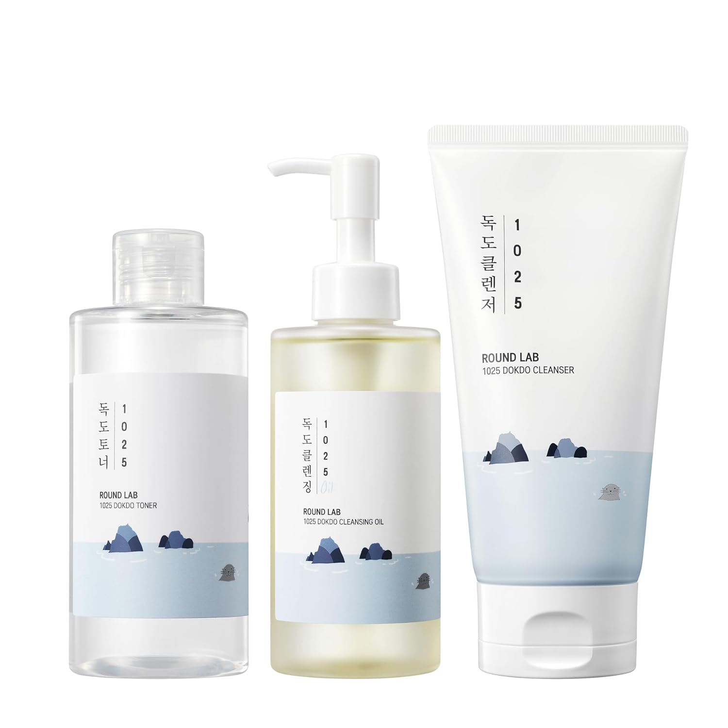ROUND LAB 1025 Dokdo Trio Set : Toner  Cleansing Oil  Cleanser for Clear Skincare, Intense Hydration, Korean Skincare